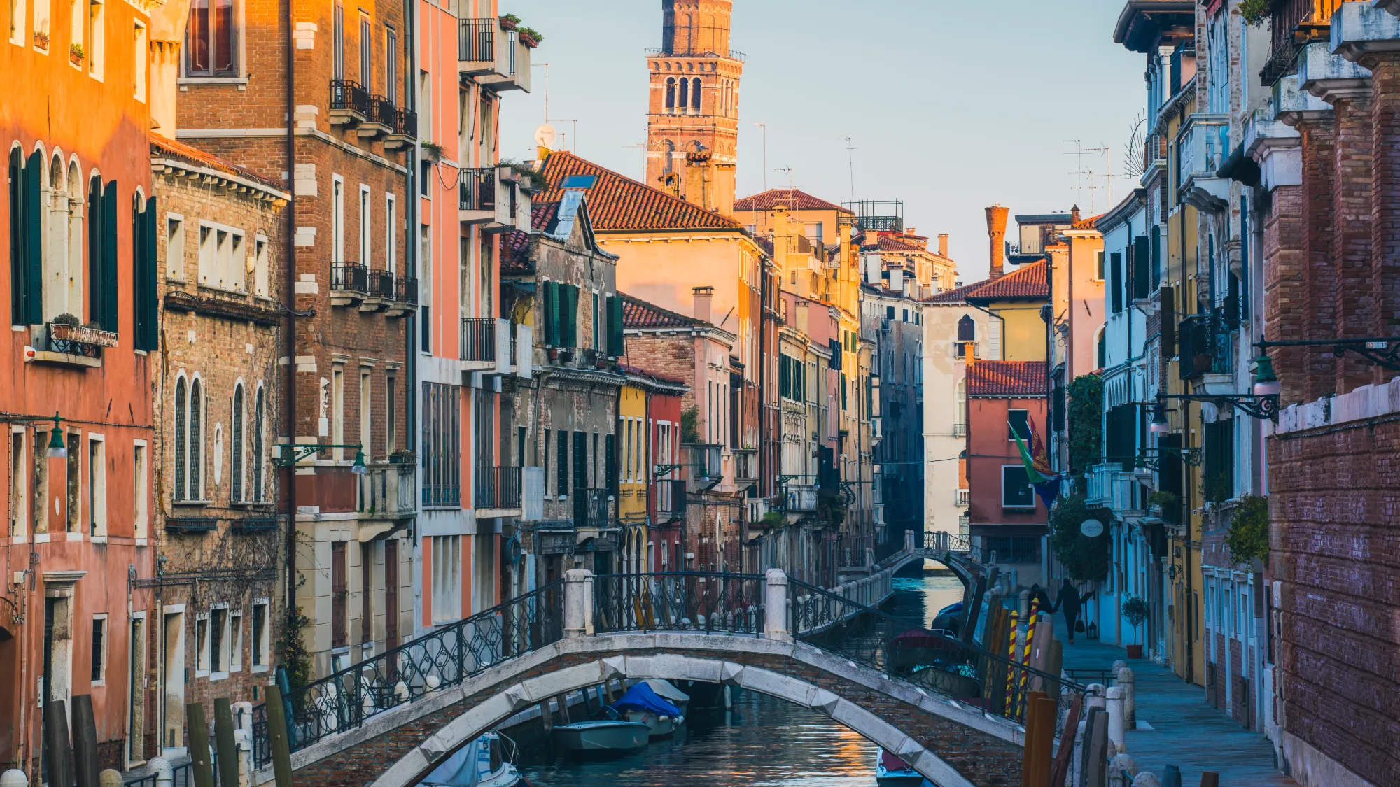 Canal and historic buildings in Dorsoduro, a quiet residential neighborhood in Venice